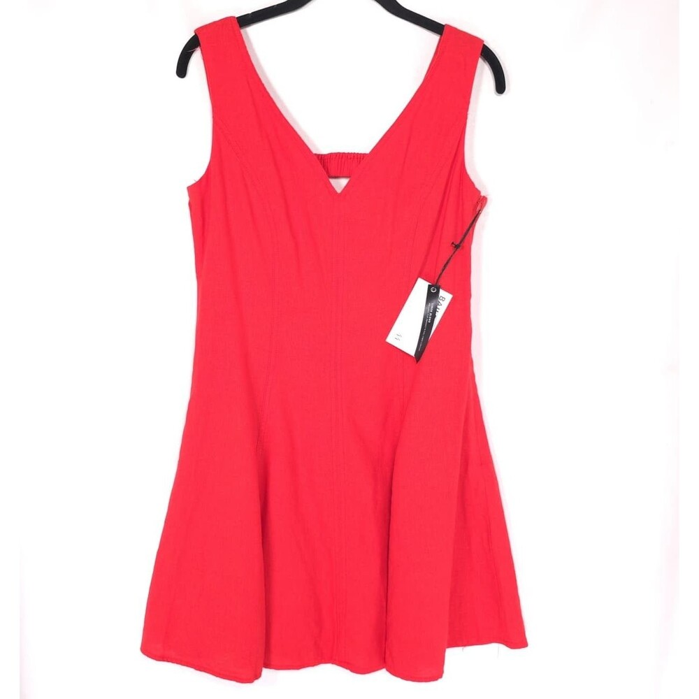ANTHROPOLOGIE BAILEY 44 Women's MEDIUM New Mini Dress LINEN Blend Red Bar Back